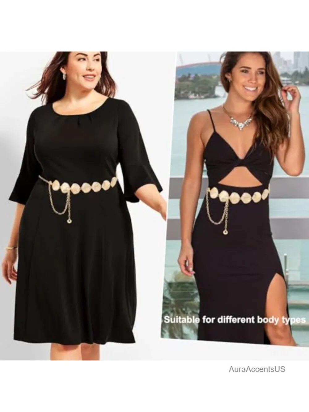 Bohemian Metal Chain Belt Curb Link Waist Chain for Dress Pants